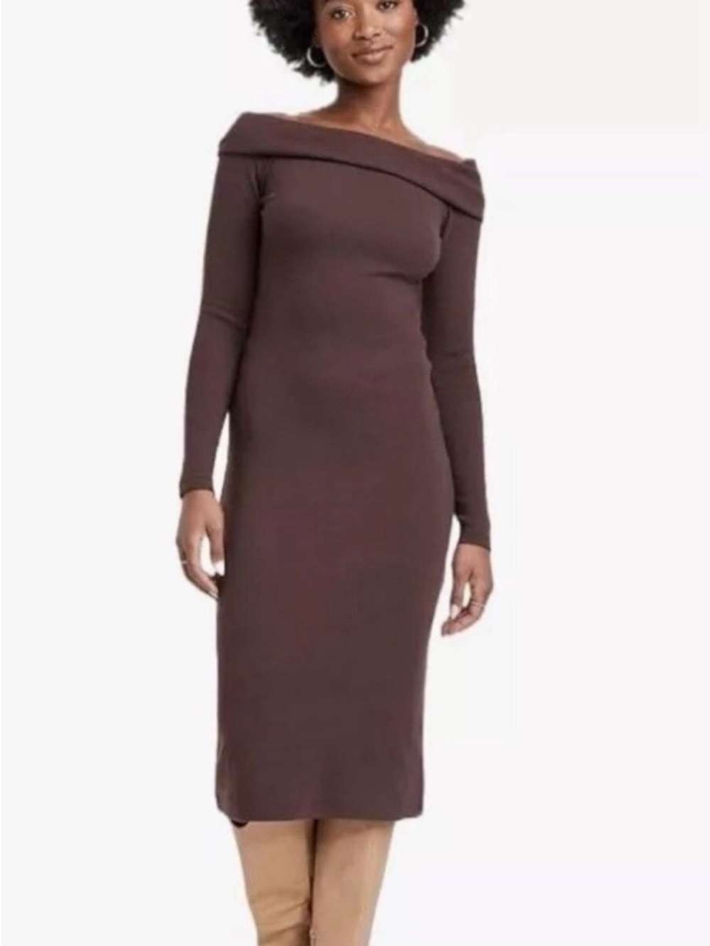 Universal Thread Off-Shoulder Long Sleeve Midi Dress - Brown